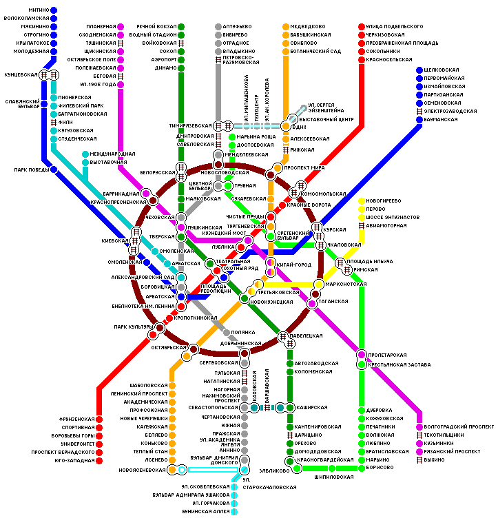 Карта метро Москвы выходы к пригородным поездам