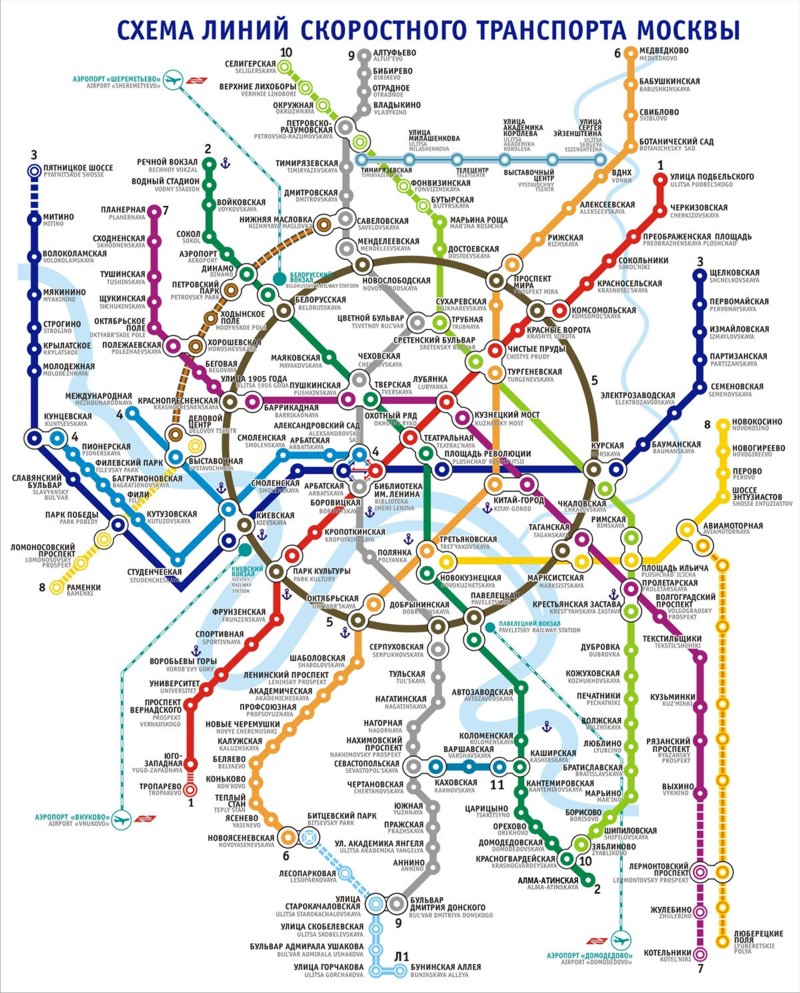 Схема линий скоростного транспорта Москвы